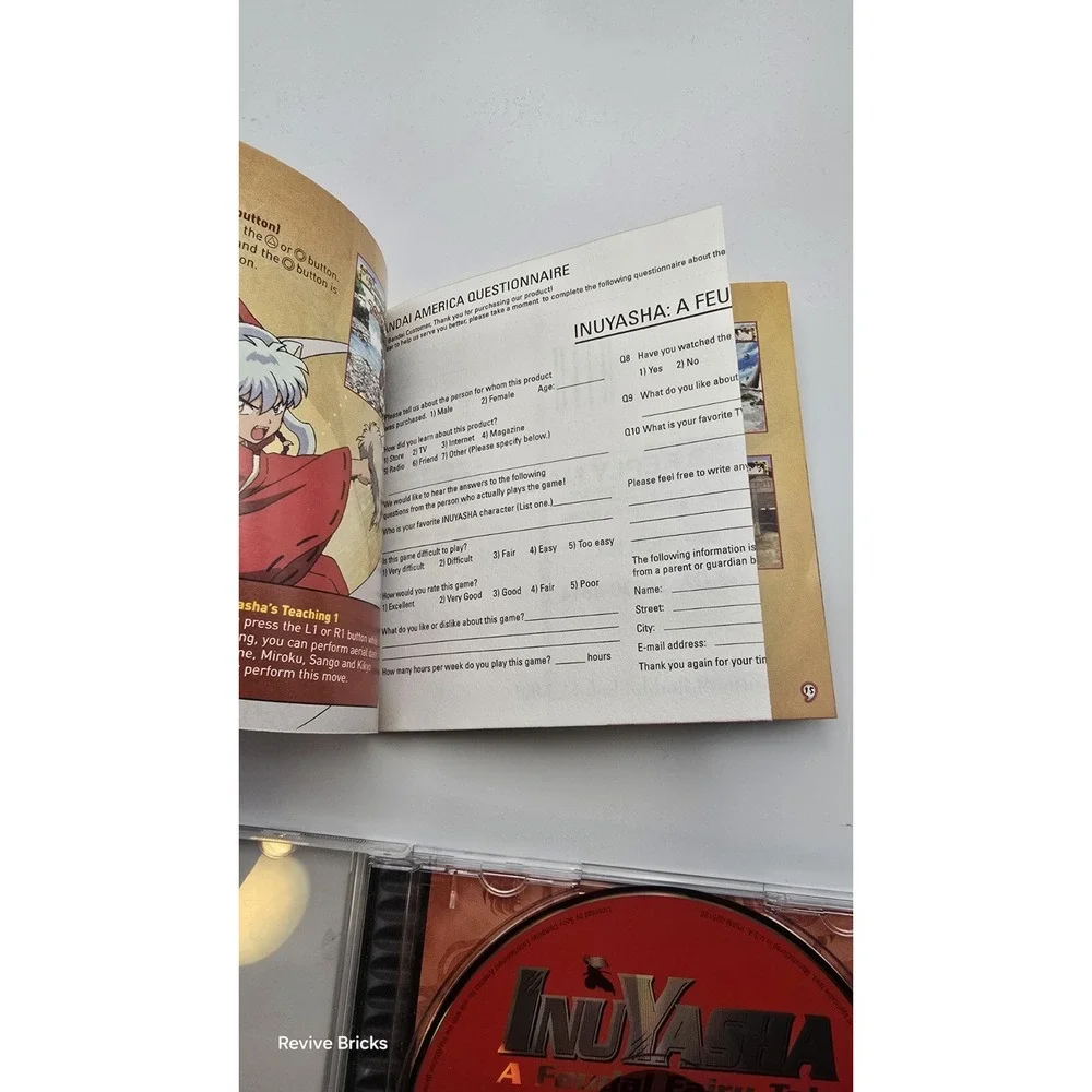 Inuyasha: A Feudal Fairy Tale Sony PlayStation PS1 2003 CIB W/ Registration Card